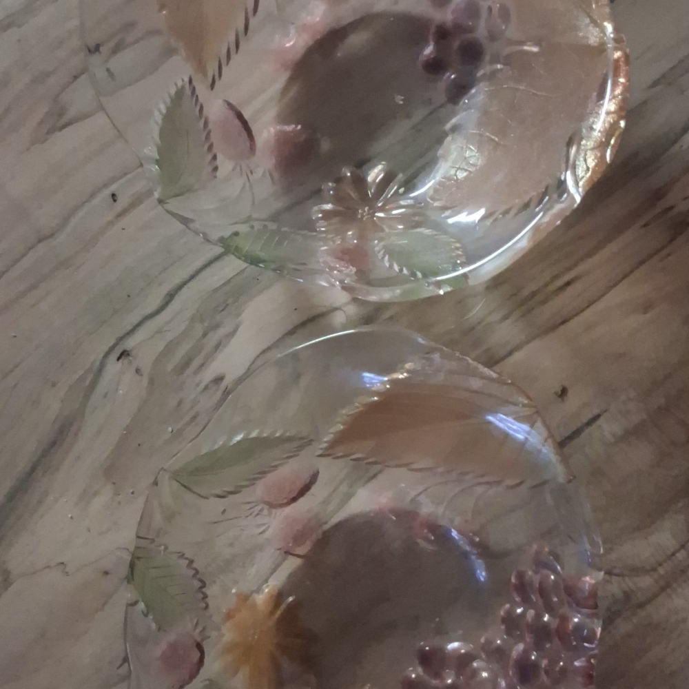 Mikasa Floral Glass Plates with Pink and Green Accents